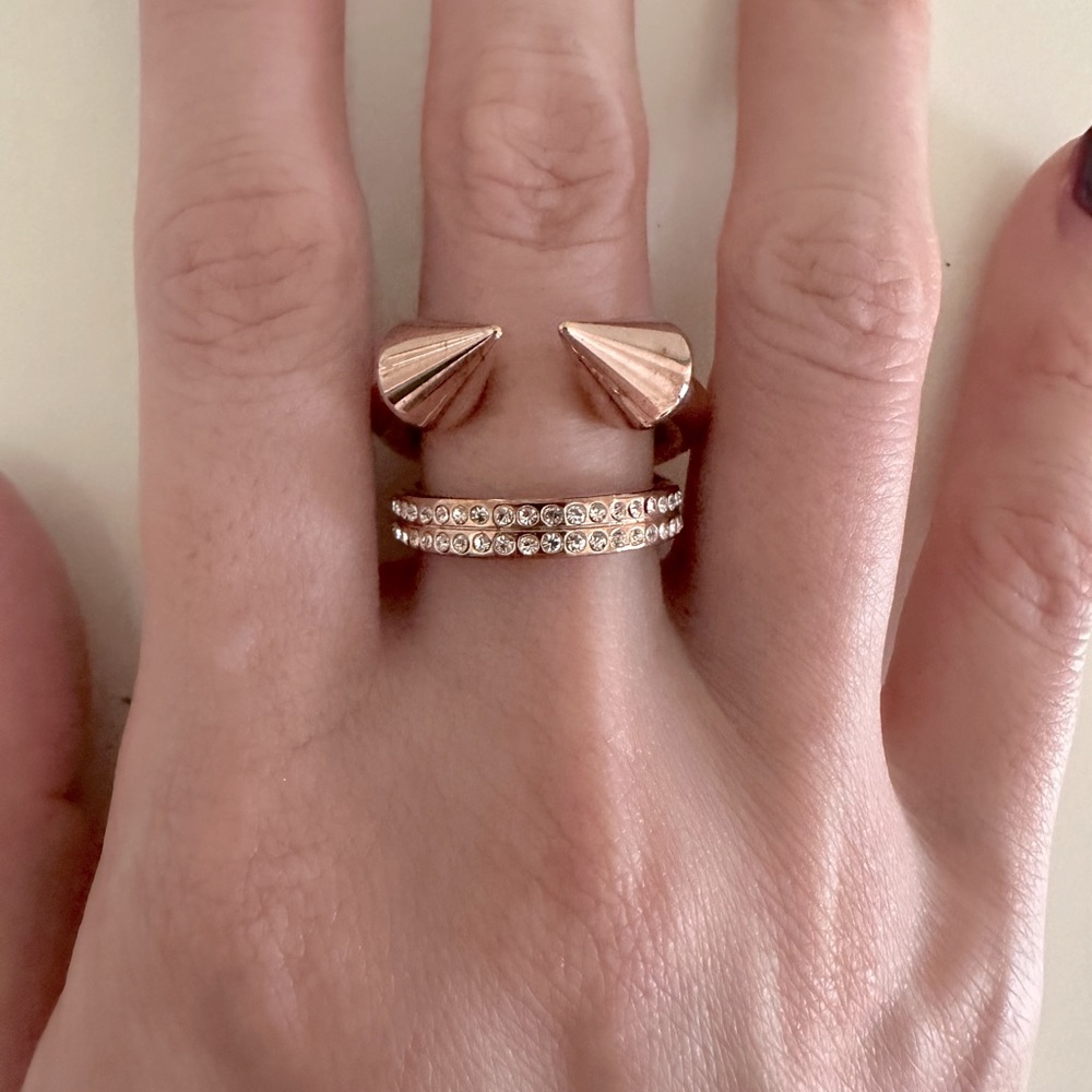 Vita Fede Double Rose Gold Spike Ring with Crystal Accents - Picture 2 of 5